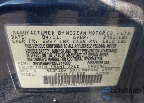 2011 Nissan Sentra 2.0S из США, поврежденный, VIN 3N1AB6APXBL714000